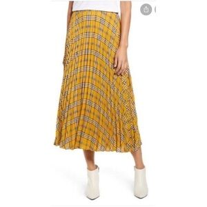 Vince Camuto Yellow Plaid Midi Skirt